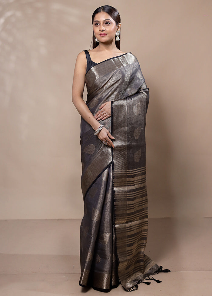 Black Tissue Silk Saree With Blouse Piece