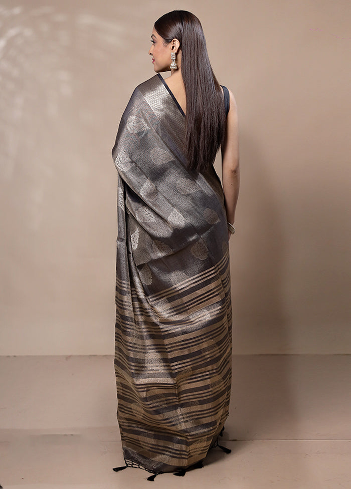 Black Tissue Silk Saree With Blouse Piece