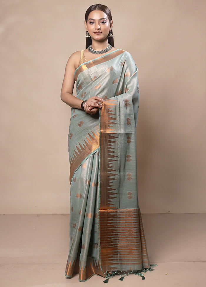 Green Tissue Silk Saree With Blouse Piece