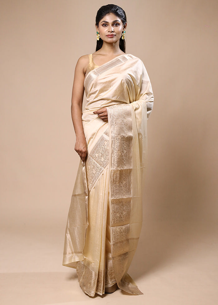 Cream Dupion Silk Saree With Blouse Piece