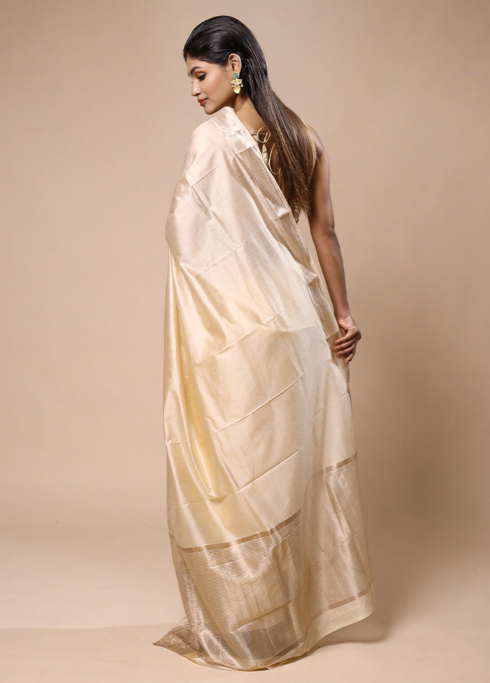 Cream Dupion Silk Saree With Blouse Piece