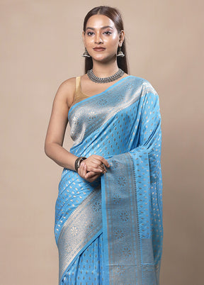 Blue Dupion Silk Saree With Blouse Piece