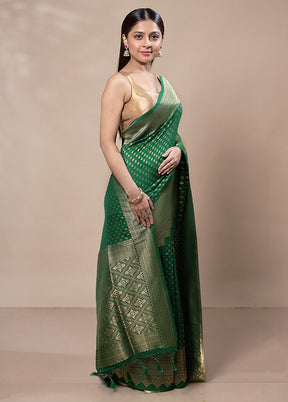 Green Dupion Silk Saree With Blouse Piece