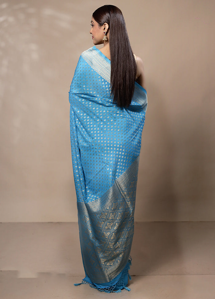 Blue Dupion Silk Saree With Blouse Piece