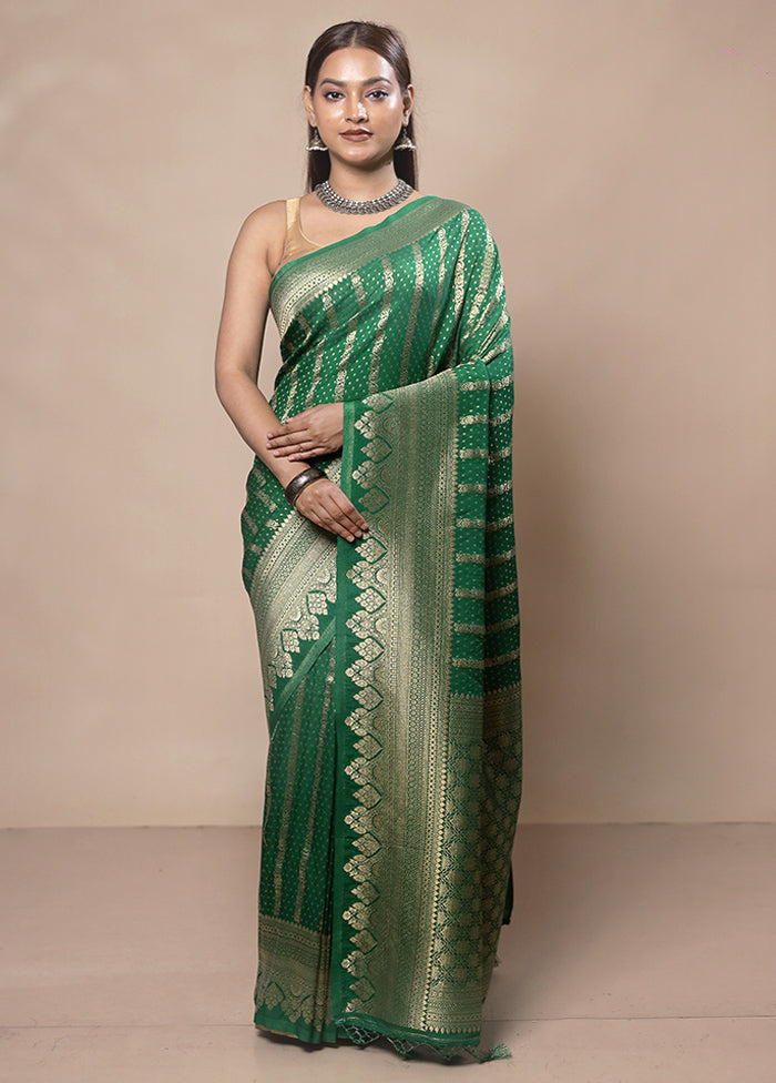 Green Dupion Silk Saree With Blouse Piece