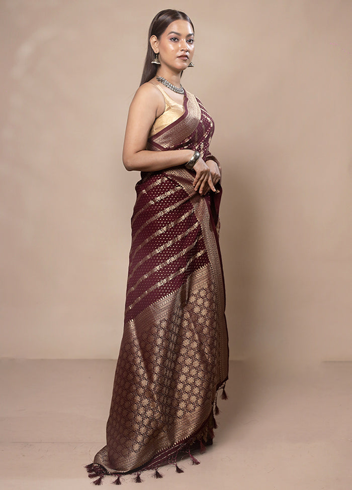 Maroon Dupion Silk Saree With Blouse Piece