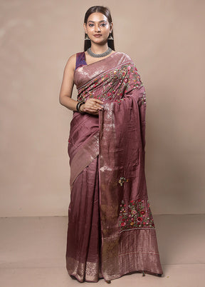 Pink Tussar Silk Saree With Blouse Piece