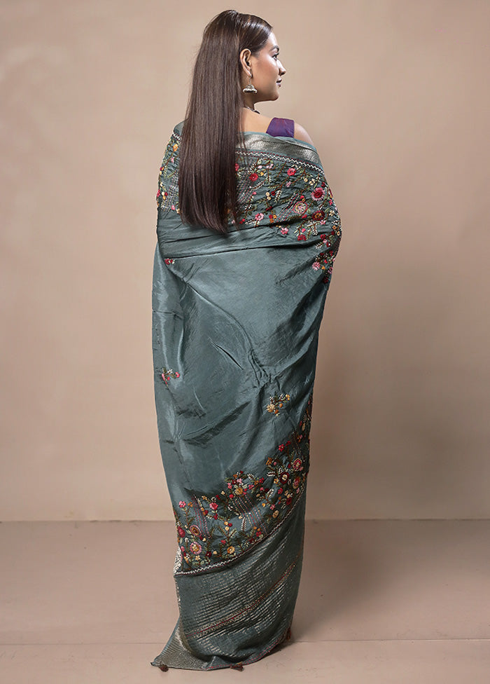 Green Tussar Silk Saree With Blouse Piece