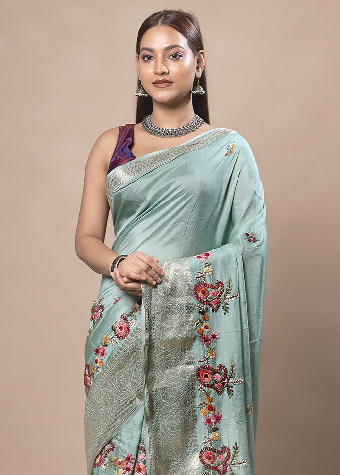 Green Tussar Silk Saree With Blouse Piece