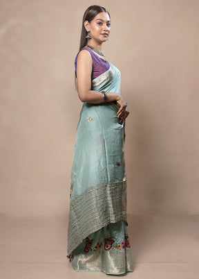 Green Tussar Silk Saree With Blouse Piece