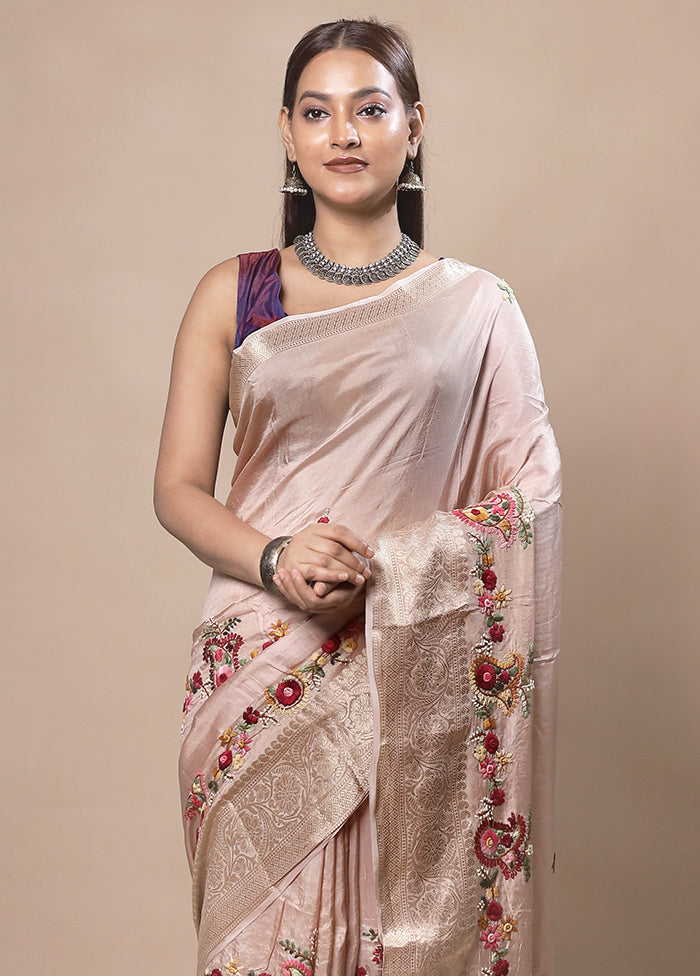 Cream Tussar Silk Saree With Blouse Piece