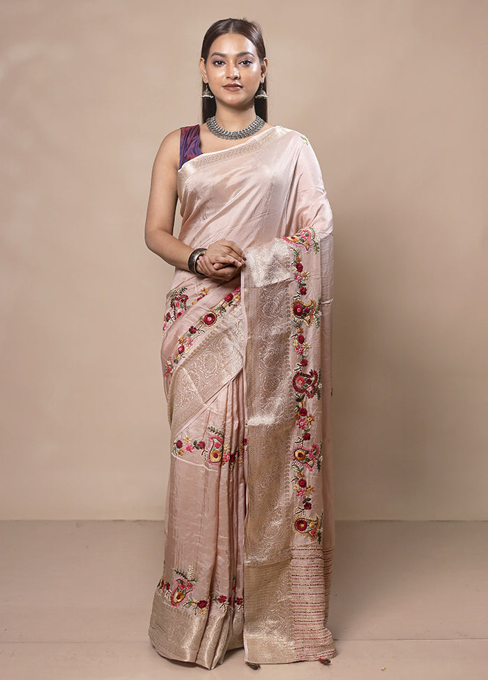 Cream Tussar Silk Saree With Blouse Piece