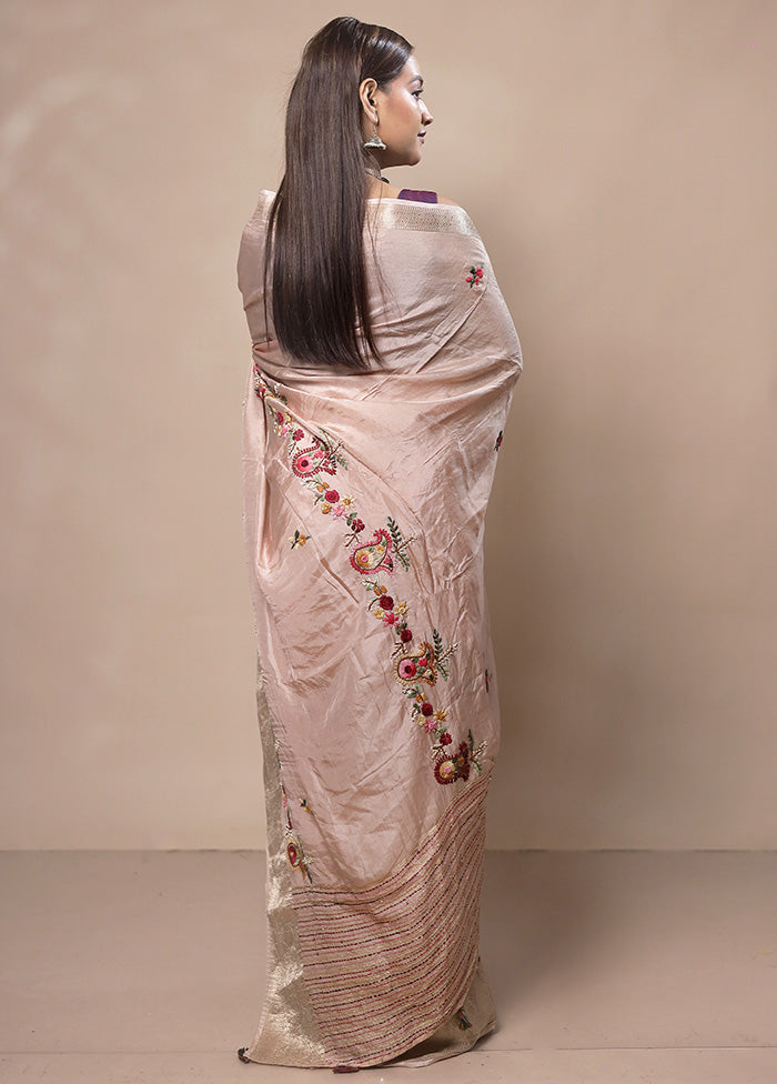 Cream Tussar Silk Saree With Blouse Piece