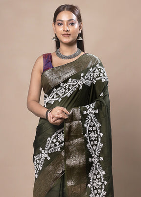 Green Tussar Silk Saree With Blouse Piece