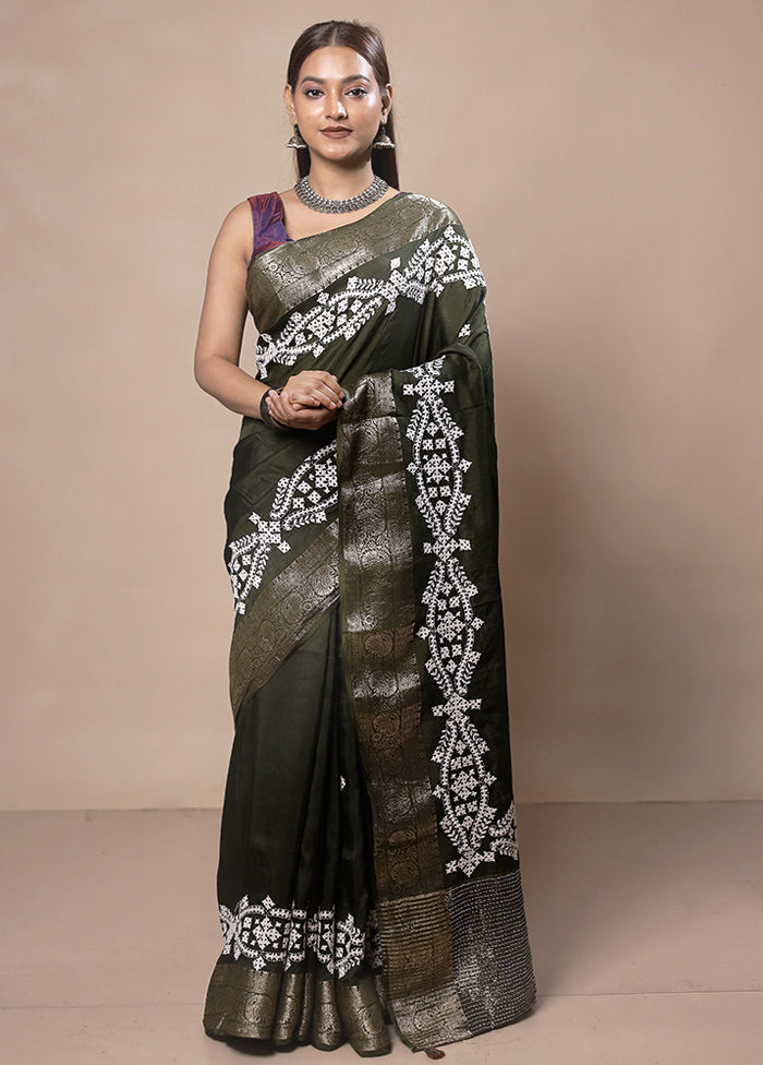 Green Tussar Silk Saree With Blouse Piece