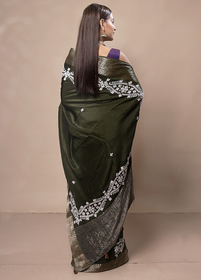 Green Tussar Silk Saree With Blouse Piece