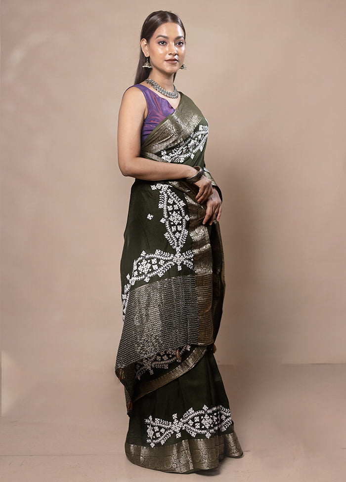 Green Tussar Silk Saree With Blouse Piece