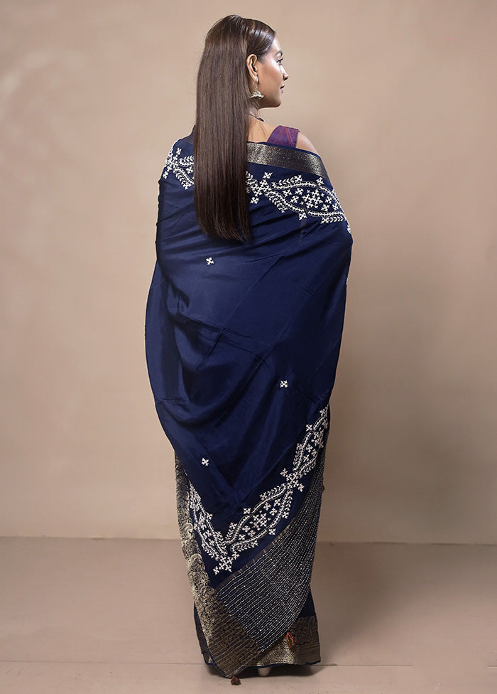 Blue Tussar Silk Saree With Blouse Piece