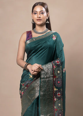 Green Tussar Silk Saree With Blouse Piece