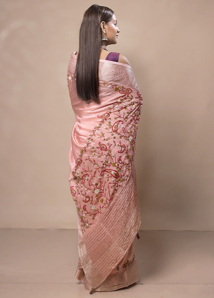 Peach Tussar Silk Saree With Blouse Piece