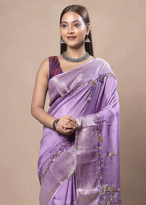 Purple Tussar Silk Saree With Blouse Piece