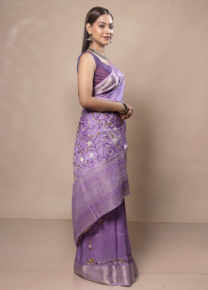 Purple Tussar Silk Saree With Blouse Piece