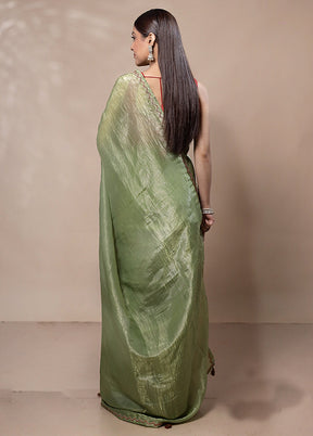 Green Crushed Tissue Silk Saree With Blouse Piece