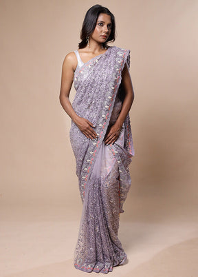 Purple Pure Handloom Silk Saree With Blouse Piece