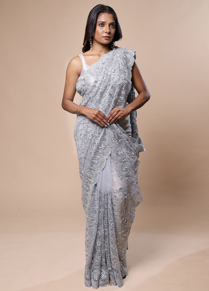 Grey Pure Handloom Silk Saree With Blouse Piece