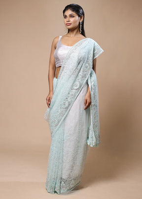 Mint Silk Saree With Blouse Piece