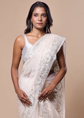 White Silk Saree With Blouse Piece