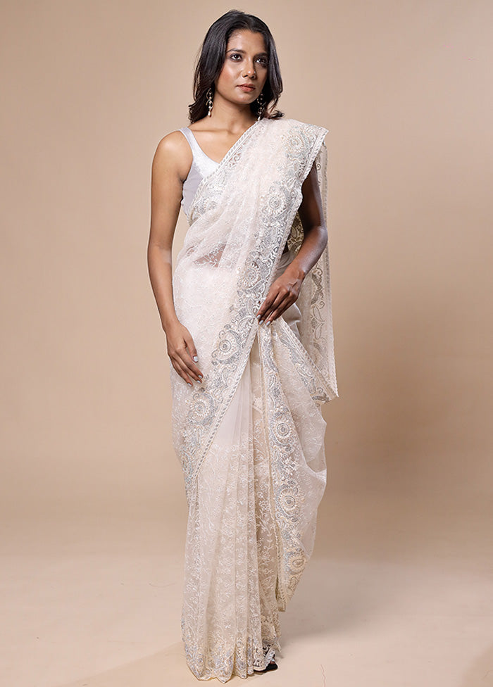 White Silk Saree With Blouse Piece