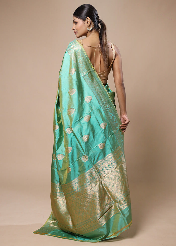 Green Handloom Katan Pure Silk Saree With Blouse Piece