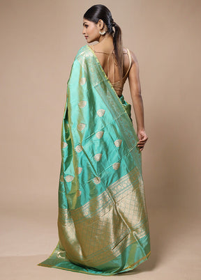 Green Handloom Katan Pure Silk Saree With Blouse Piece