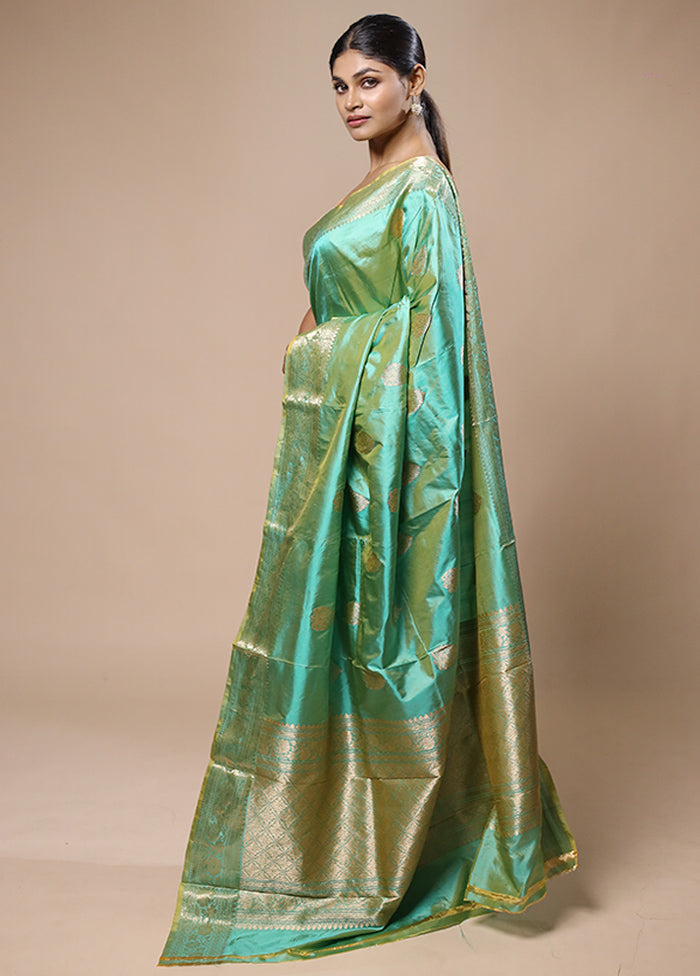 Green Handloom Katan Pure Silk Saree With Blouse Piece