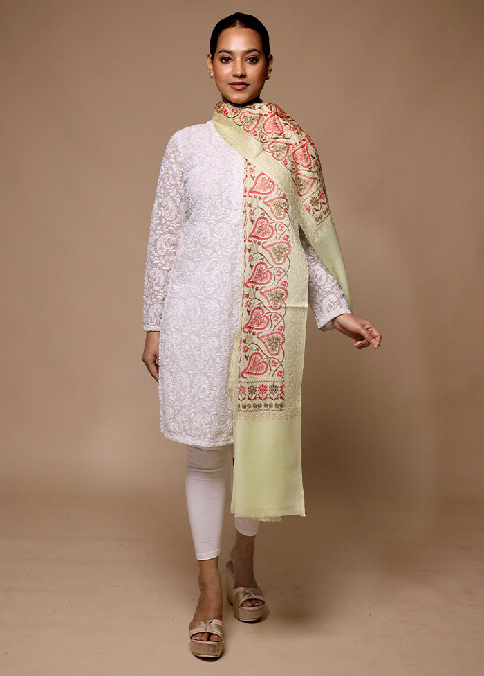 Cream Butta Work With Zari Woven Border Shawl