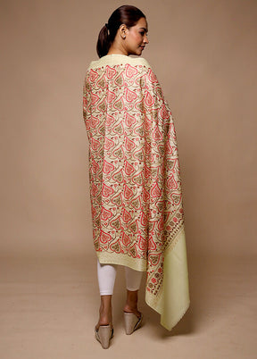 Cream Butta Work With Zari Woven Border Shawl