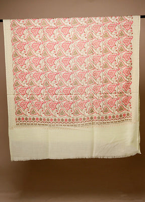 Cream Butta Work With Zari Woven Border Shawl