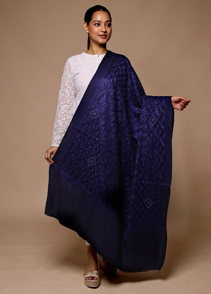 Purple Butta Work With Zari Woven Border Shawl