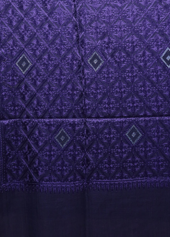 Purple Butta Work With Zari Woven Border Shawl