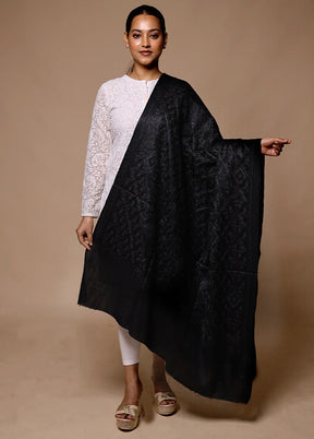 Black Butta Work With Zari Woven Border Shawl