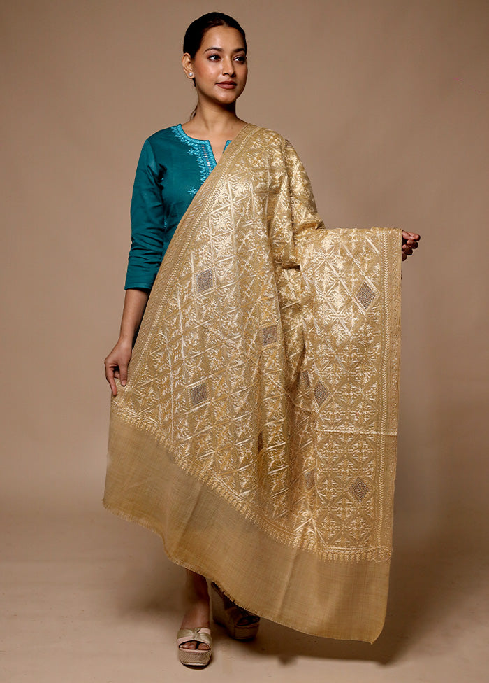 Cream Butta Work With Zari Woven Border Shawl