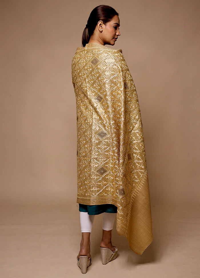 Cream Butta Work With Zari Woven Border Shawl