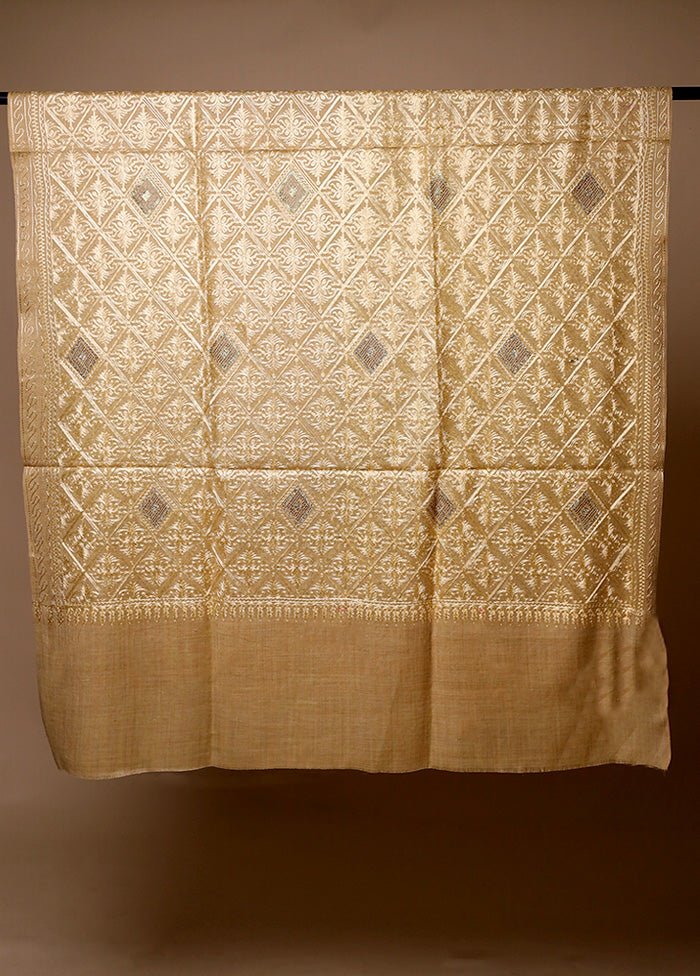 Cream Butta Work With Zari Woven Border Shawl