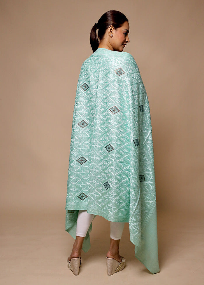 Green Butta Work With Zari Woven Border Shawl