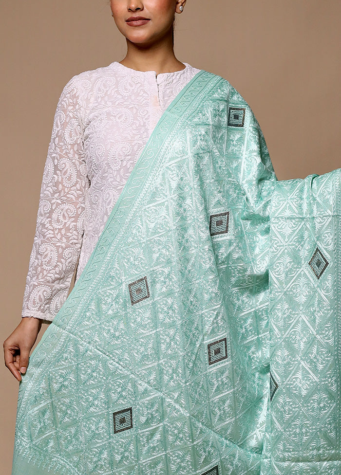 Green Butta Work With Zari Woven Border Shawl