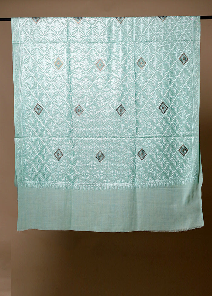 Green Butta Work With Zari Woven Border Shawl