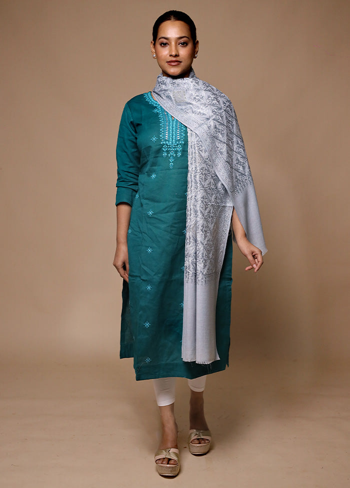 Grey Butta Work With Zari Woven Border Shawl