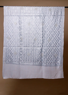 Grey Butta Work With Zari Woven Border Shawl