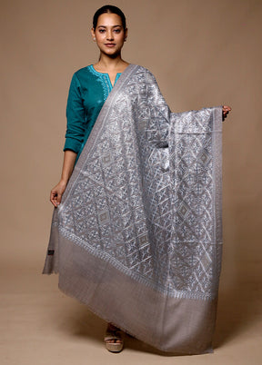 Grey Butta Work With Zari Woven Border Shawl